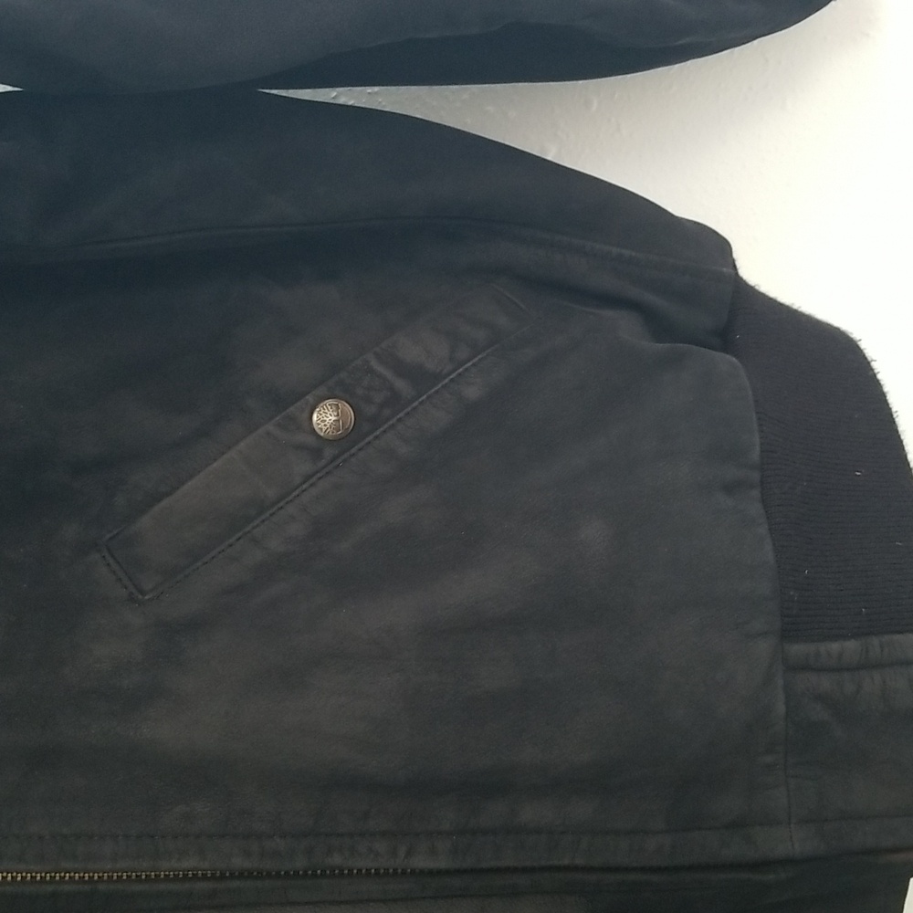 TIMBERLAND Vintage Weatherproof Suede Leather Bomber Black Large - Picture 4 of 12